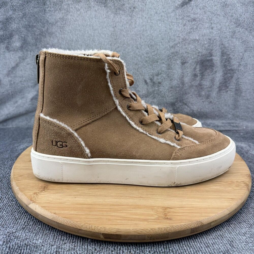 UGG Boots Womens Size 8.5 Brown Suede Shearling High Top Ankle Zip 1123694